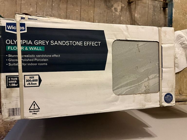 image for Wickes Olympia™ Grey Polished Sandstone Porcelain Wall & Floor Tile - 600 x 300mm