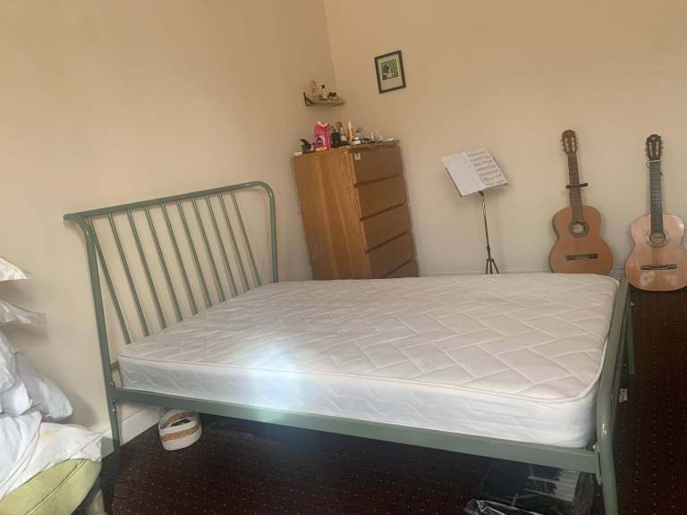 Small double bed frame (sage green) and mattress | Buy together or separately | Near brand new