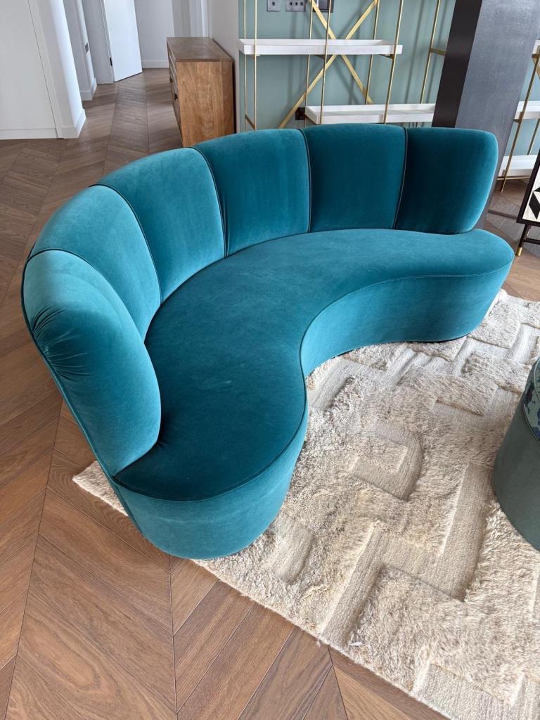 FREE DELIVERY Tropical Curve Sofa in blue Velvet , in good condition.