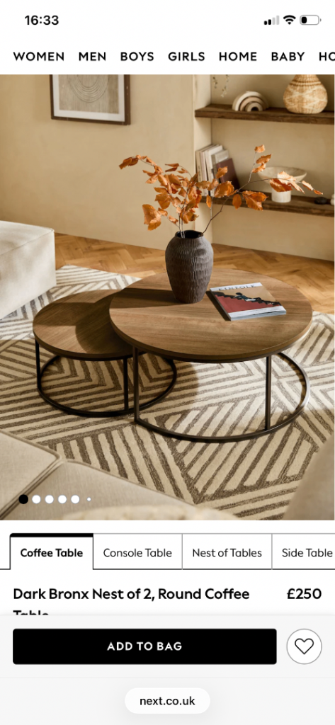 NEXT light Bronx Nest of 2 Round Coffee Tables – New