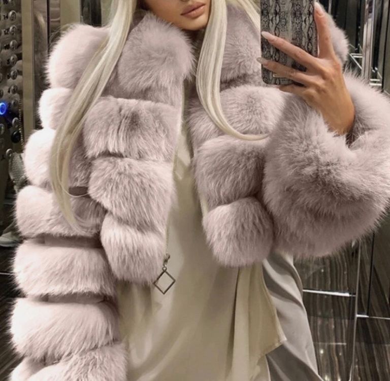Winter Faux Fox Fur Fluffy Short Crop Long Sleeve Full Fur Jacket/Coat
