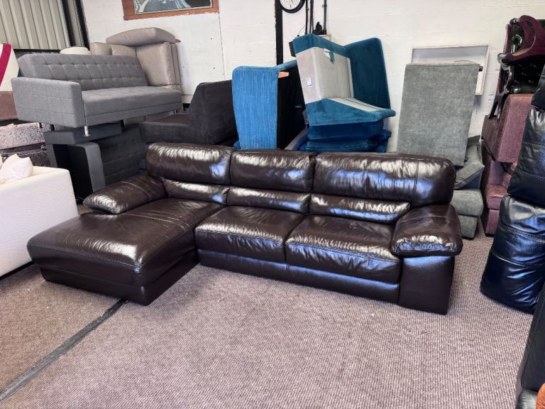 DFS brown leather corner sofa 305/170cm  Delivery available