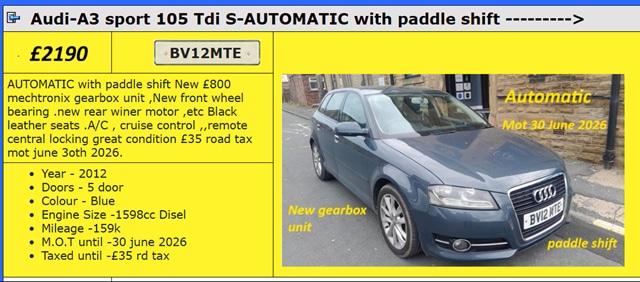 2012 Audi A3 1.6 TDI Sport 5dr S Tronic HATCHBACK Diesel Automatic