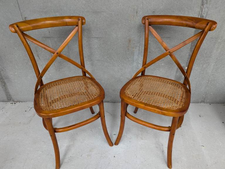 Pair of French style cross back dining chairs 