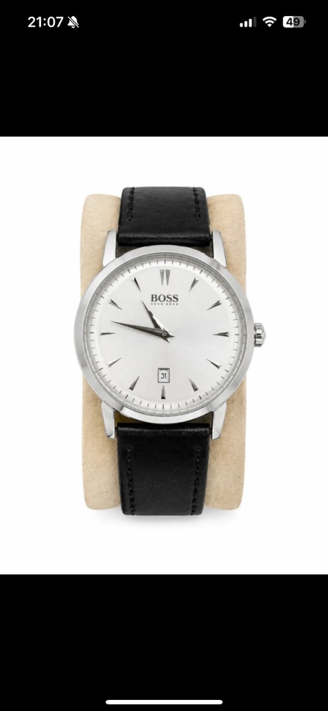 BOSS Hugo Boss Men’s Silver Dial Black Leather Strap Watch 42mm