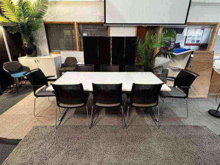 Used white office boardroom table 180cm x 100cm