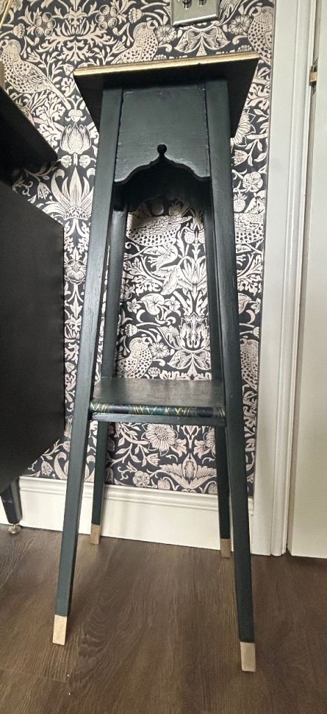 Vintage tall dark green & gold plant table 
