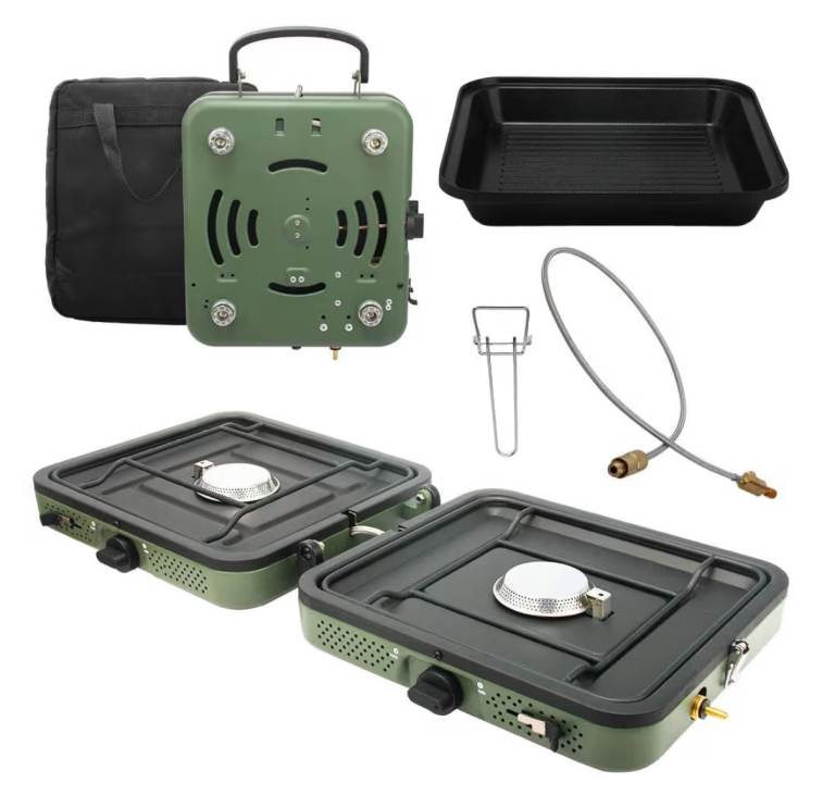 ANQIA2 Burner Camping Stove with Griddle Pan Portable Foldable Camping Gas Stove with 16000 BTU 