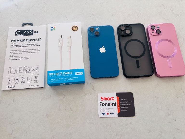 Blue iPhone 13. 128GB. 6 month warranty. Lisburn. Delivery available 