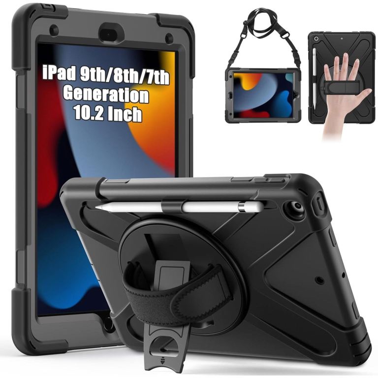 Gerutek Heavy Duty Case for iPad 10.2" 9th/8th/7th Gen - Rugged Protective Cover Black