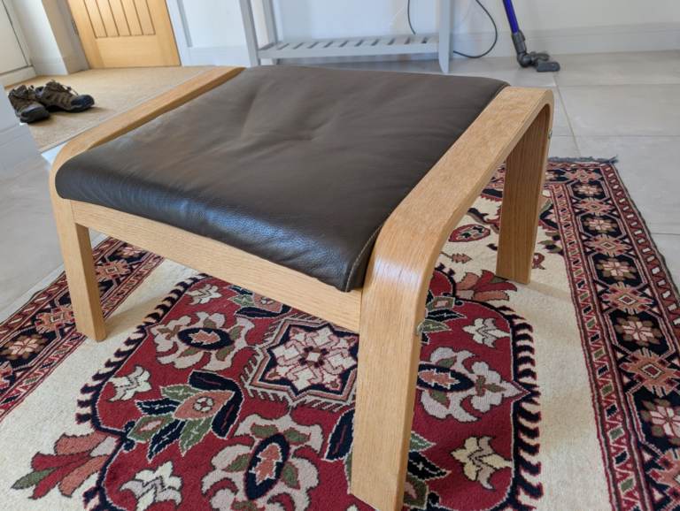 Ikea Poang footstool with brown leather cover