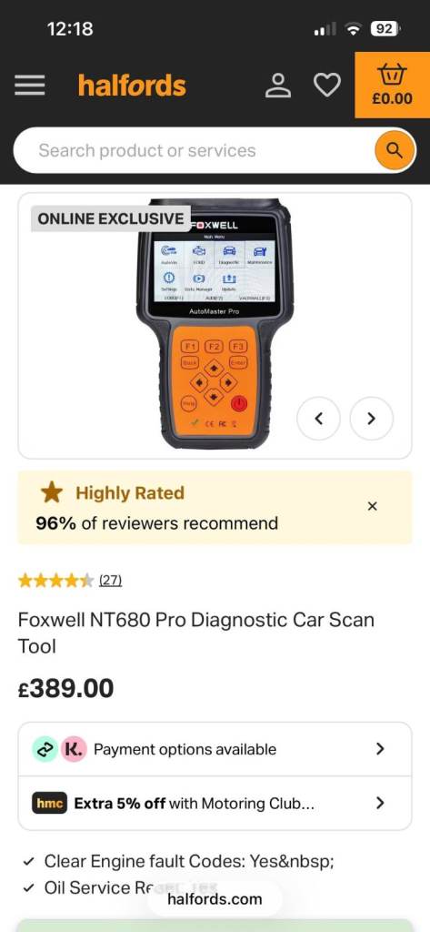 Foxwell NT680 Pro Diagnostic Car Scan Tool Cost £389 *Brand new*