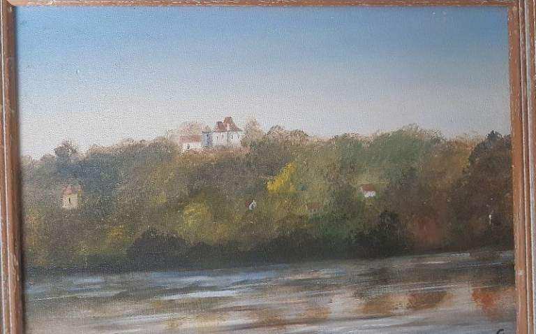 Small painting, River Dordogne scene - signed