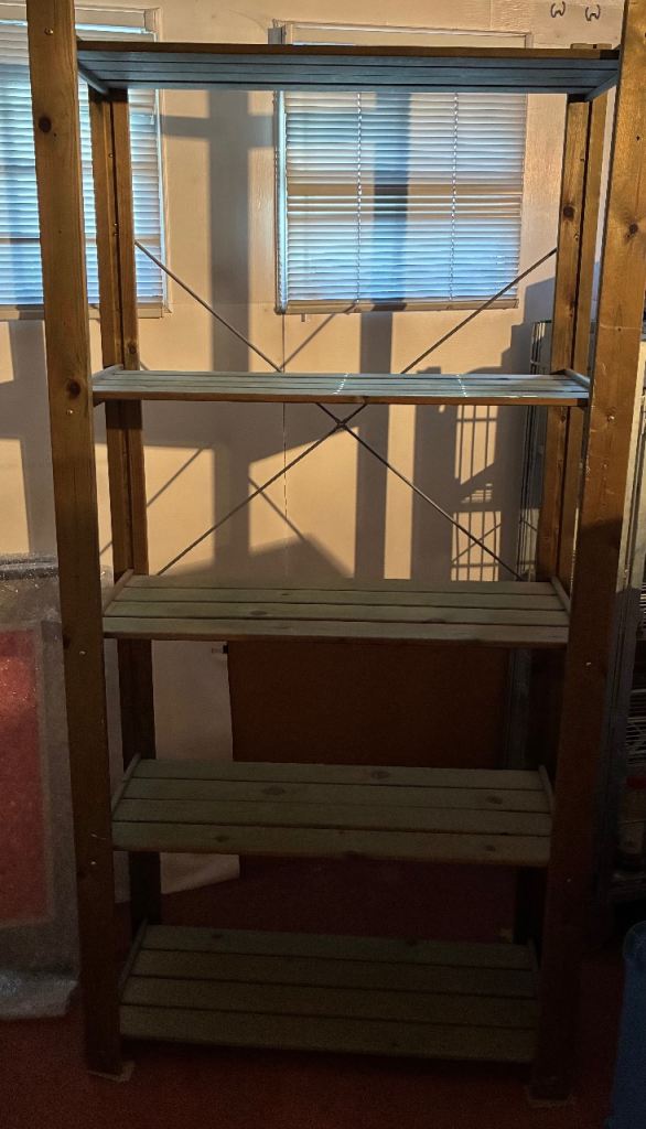 Wooden Slatted Shelf Unit - Green, Good Condition