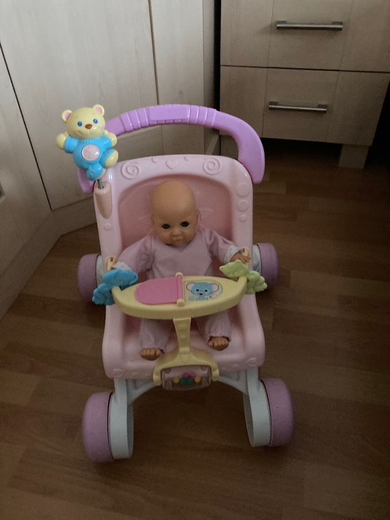 Fisher price dolls pink toy stroller pram