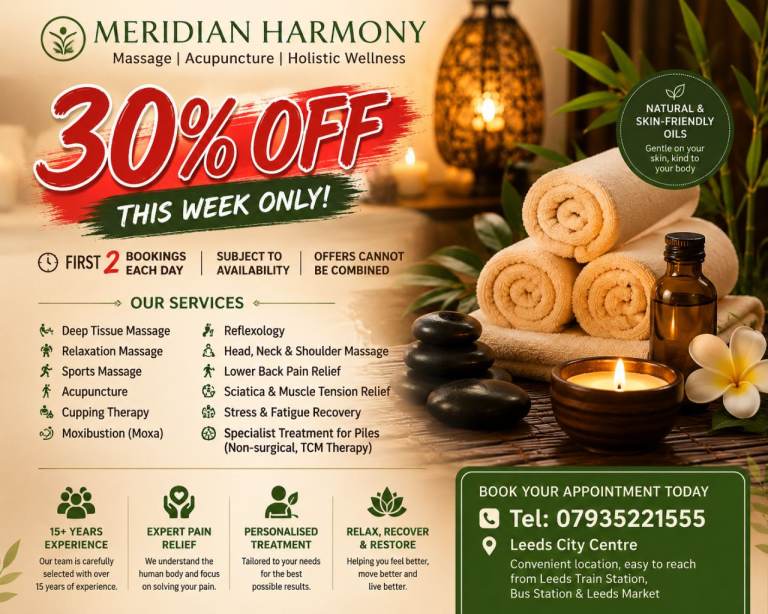 Professional Massage, Acupuncture Cupping Facial & Pain Relief next to Leeds Market 
