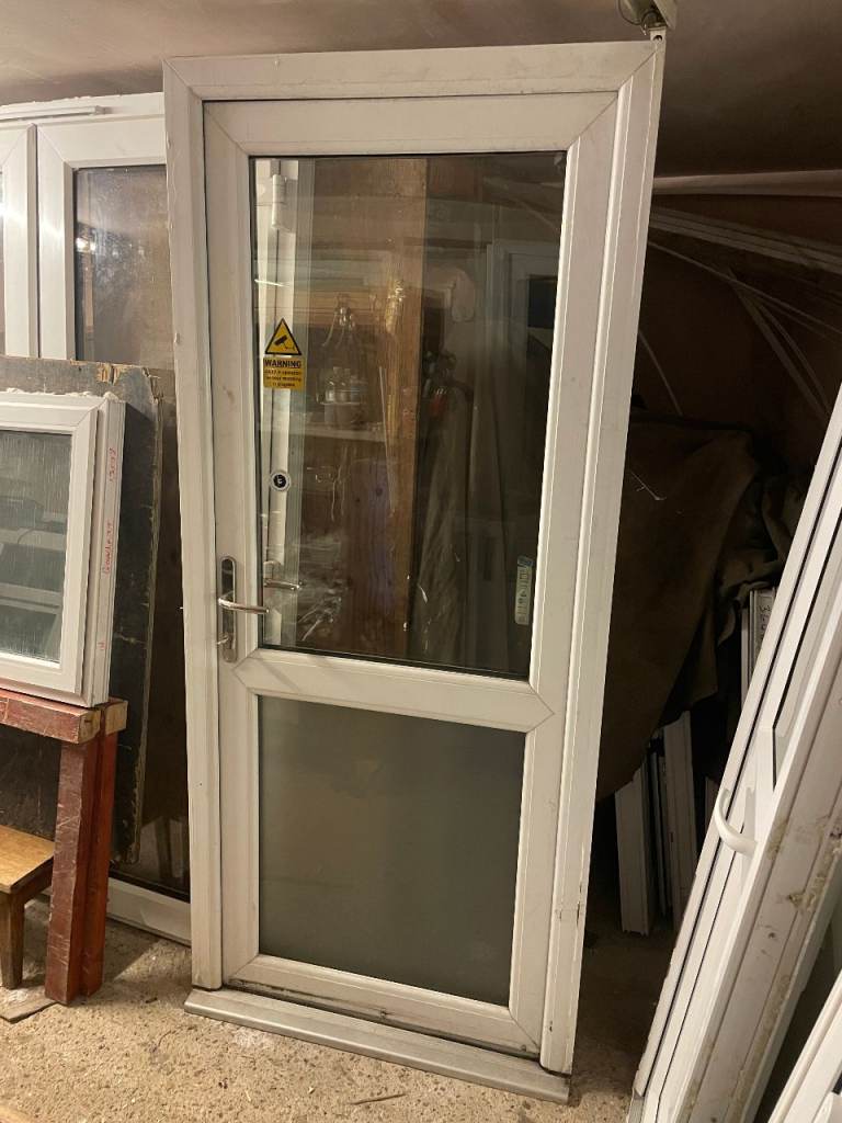 UPVC DOOR 206 x 91 cm - UPVC DOUBLE GLAZED DOOR - CLEAR AND SATIN GLASS (REF: DX206)