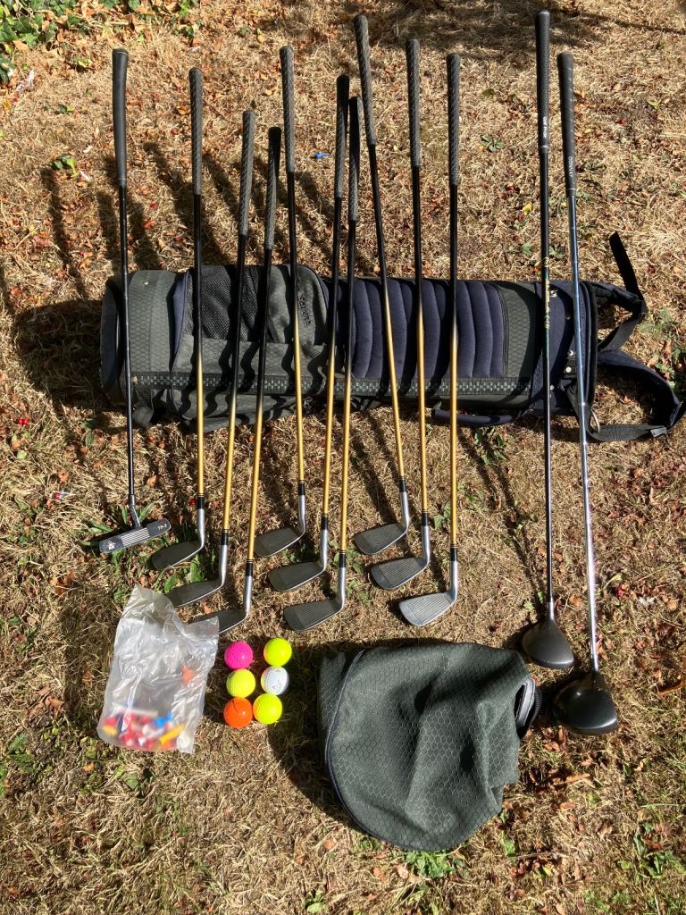 Men’s Golf Clubs Ideal Starter Set Driver 3 Wood & Irons With A Cart Bag 