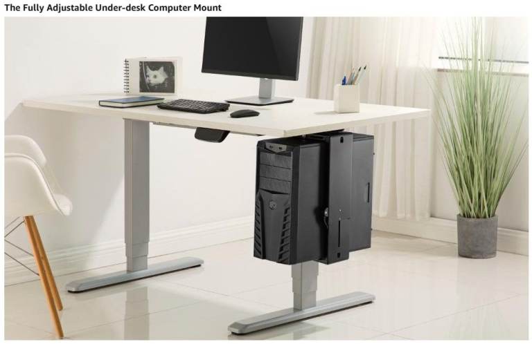 Allcam PH19 Under-desk CPU Holder/Computer mount: 360° Swivel, Height & Width Adjustable, in Black