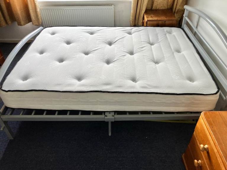 Grey steel frame and mattress 