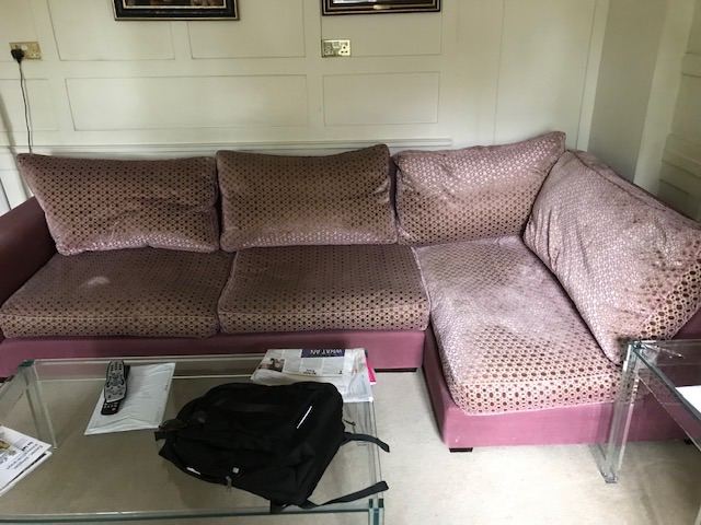 Large Corner Sofa - Purple Fabric, Good Condition