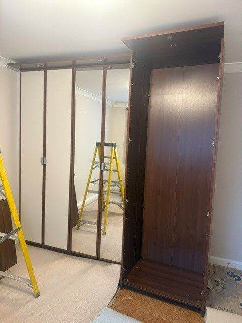 Large Wooden Wardrobe Unit - Mirrored Doors, Good Condition