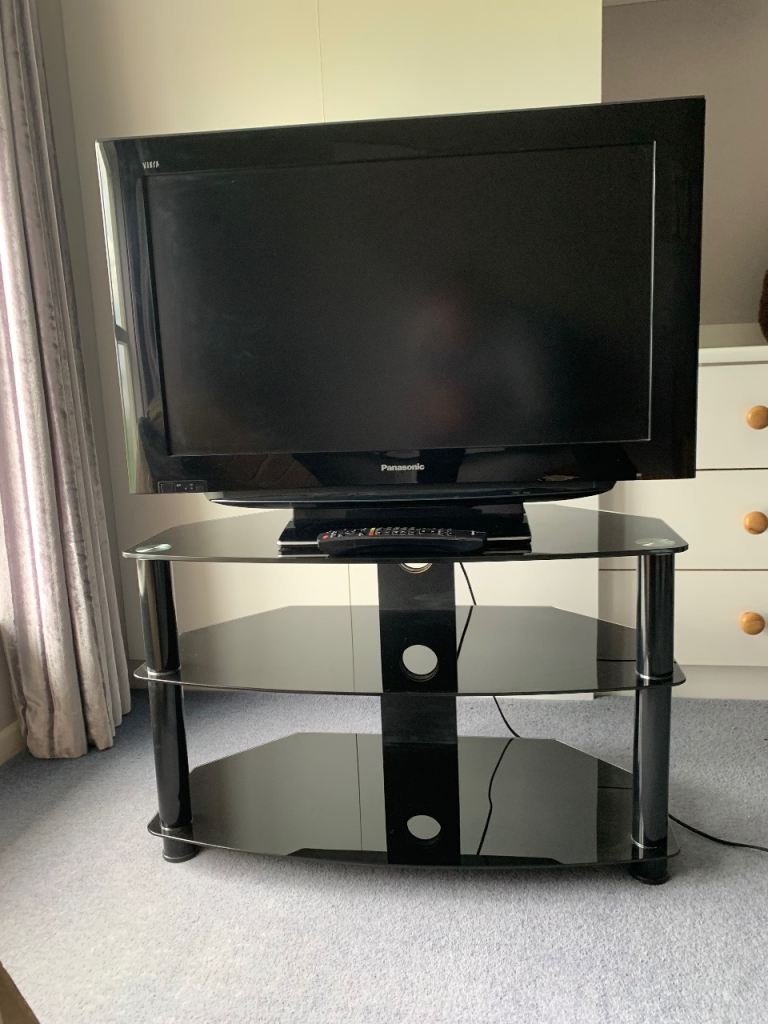 Panasonic TV with Black Glass TV Stand - Good Condition