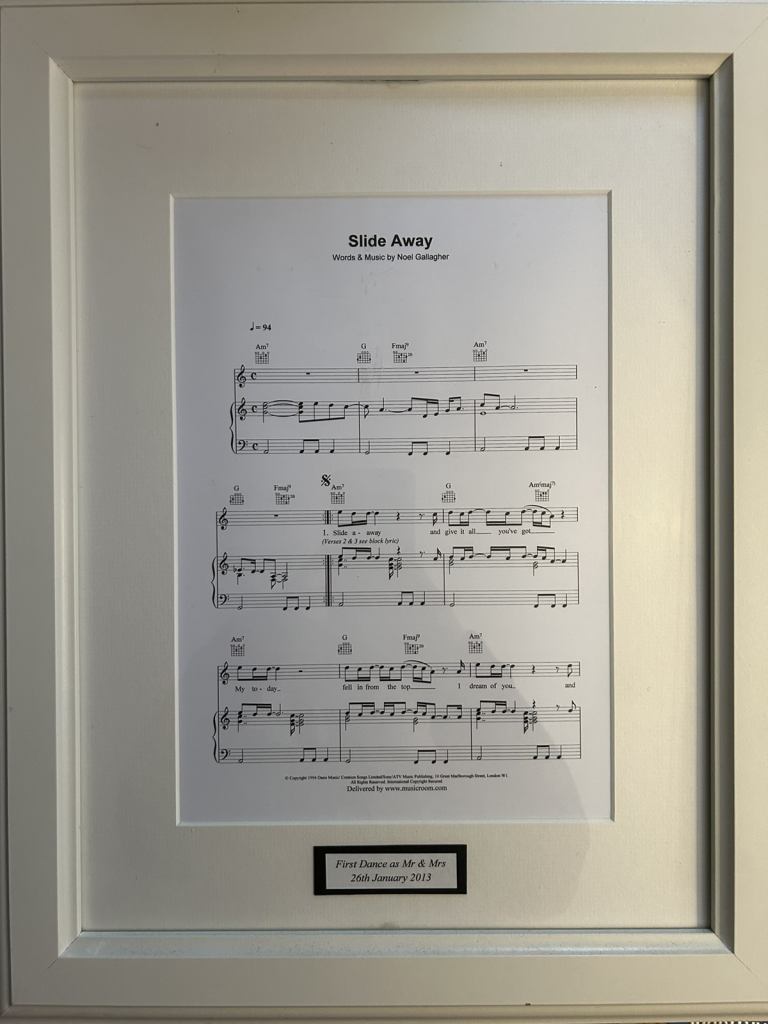 Framed oasis song lyrics to slide away easy to personalise 