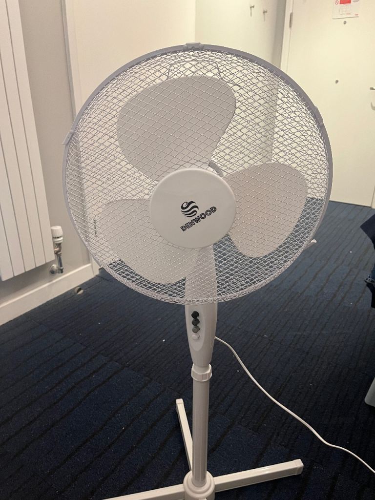 DESWOOD Pedestal Fan - White, Good Condition