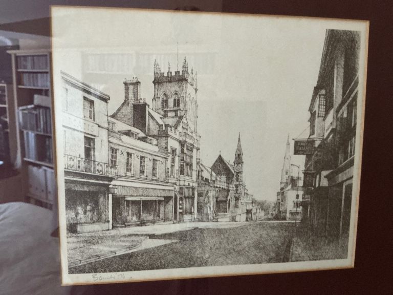 Bowman 76 - Etching or dry point dated 1976 of High West Street, Dorchester.