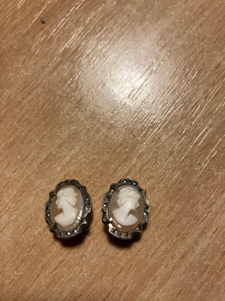 Vintage Shell Cameo Broach & Clip on Ear Rings