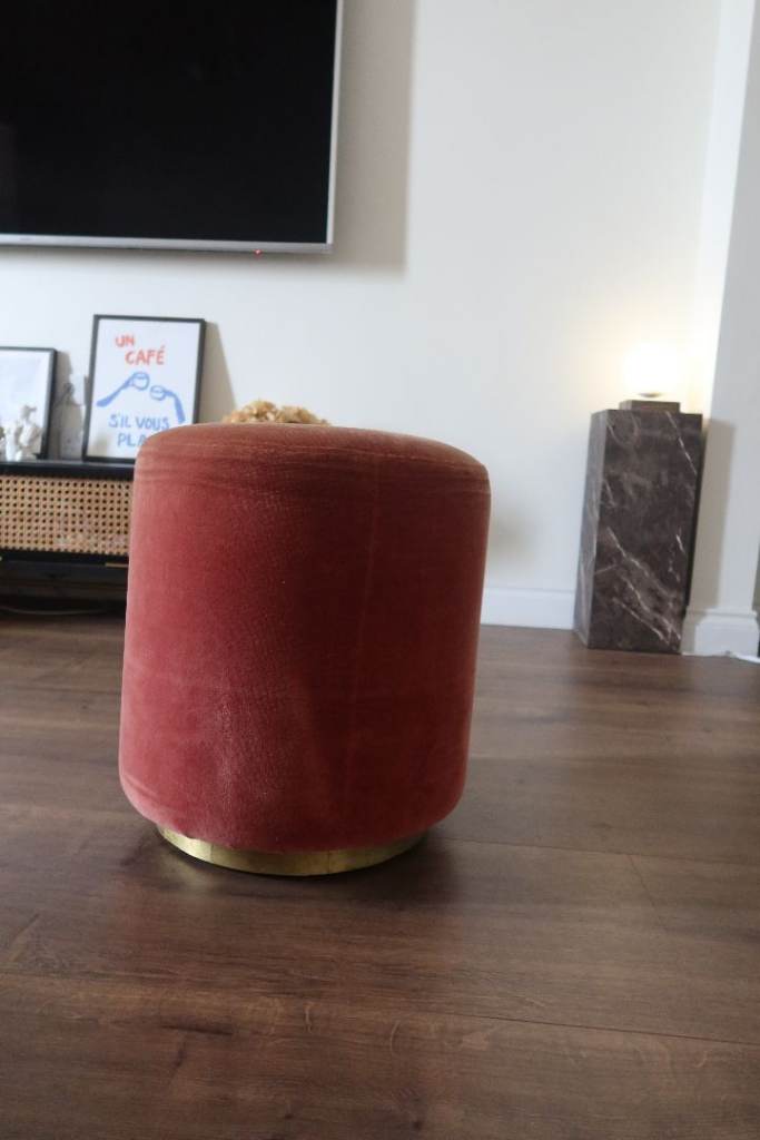 Rust Velvet Pouffe with Brass Base