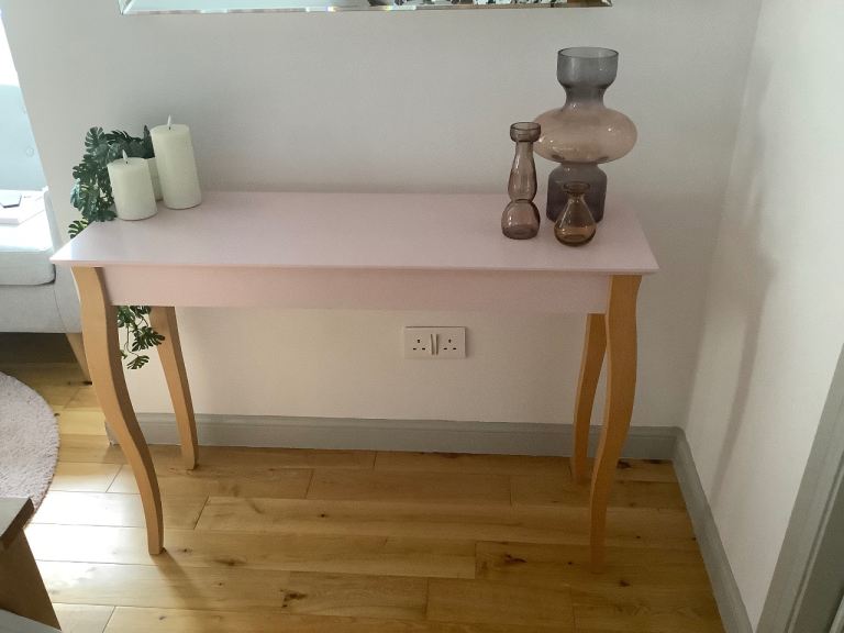 Hashtag Home  Adreanna Blush Pink Console Table with Oak Legs – Current Stock Item