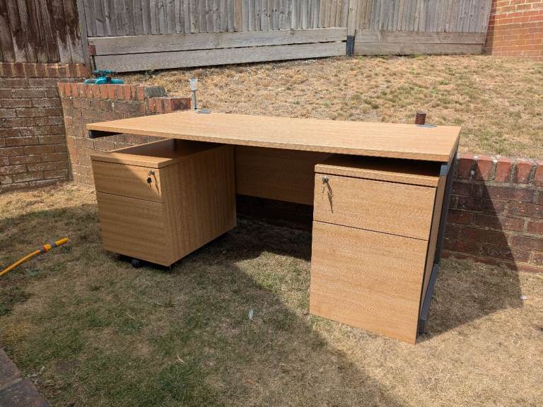 Large Wooden Office Desk with Lockable Drawers