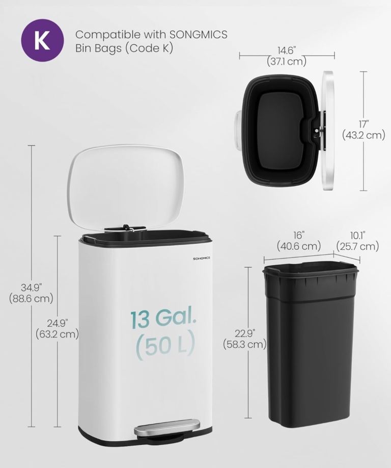 BRAND NEW SONGMICS 50L Kitchen Bin – White – Soft Close