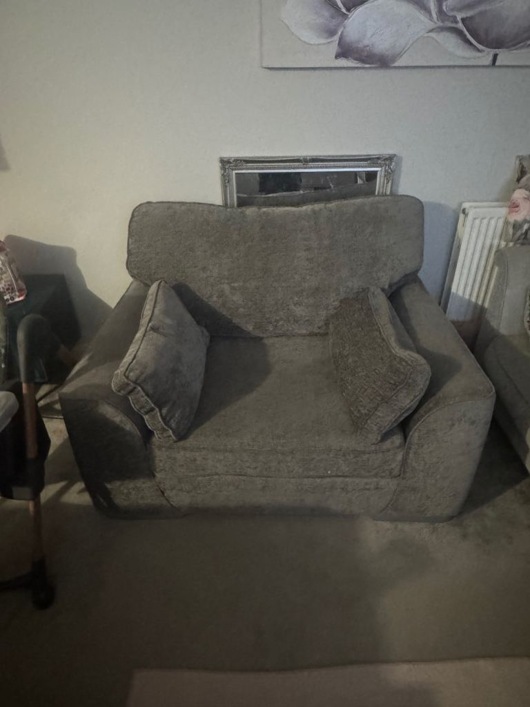 Comfy Grey Armchair with Cushion – Good Condition