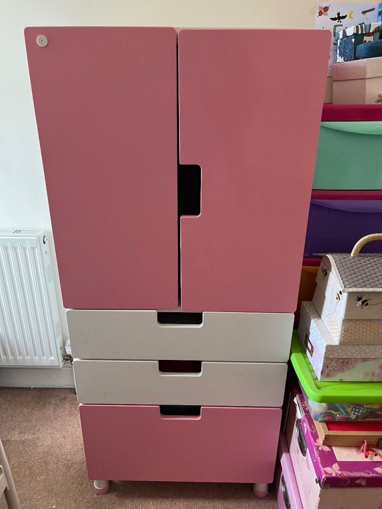 Pink & white baby / toddler wardrobe / cupboard