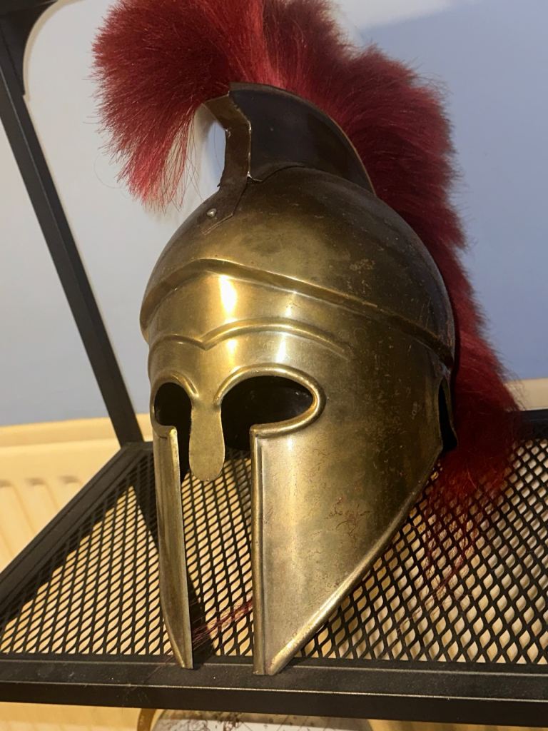Decorative Brass Spartan Helmet with Red Plume