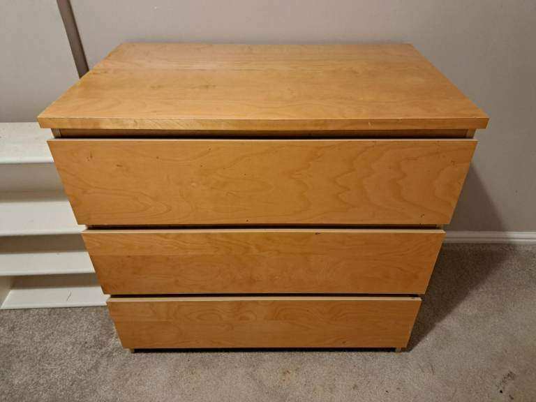 image for IKEA MALM Chest of 3 drawers, Oak Veneer, 80 x 78 cm