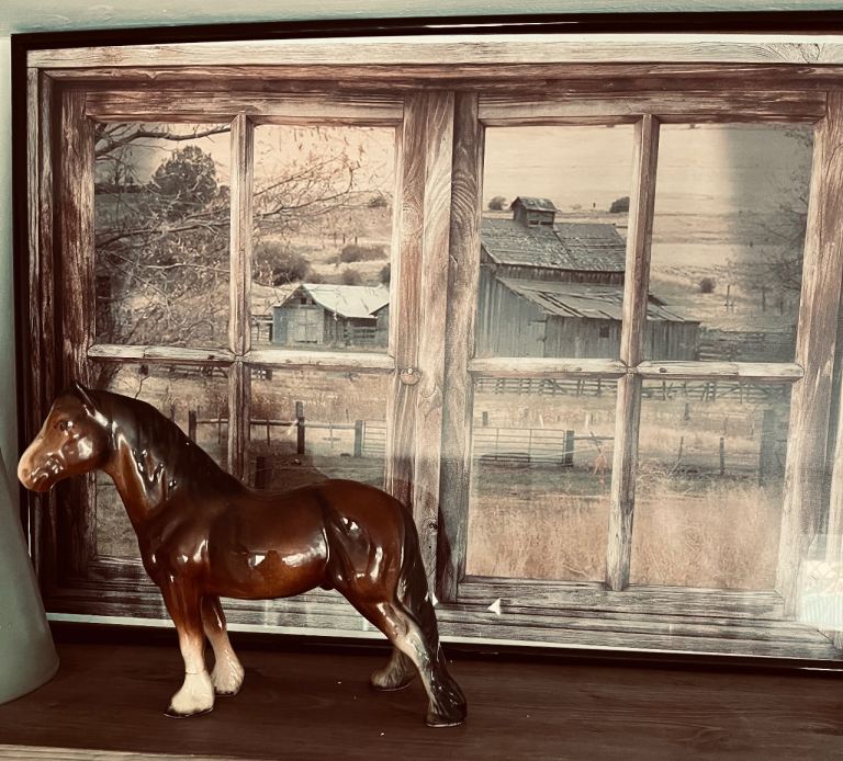 Rustic Farmhouse Picture & Horse Ornament – Country Style Display Set