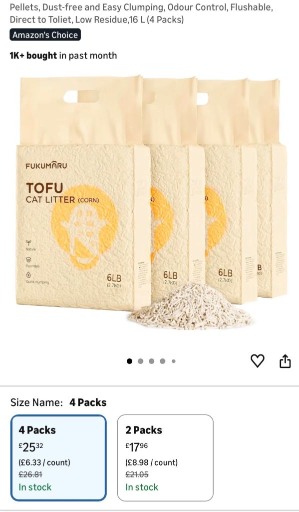 FUKUMARU Tofu Cat Litter (Corn) – 4 Packs x 2.7kg / 16L – New