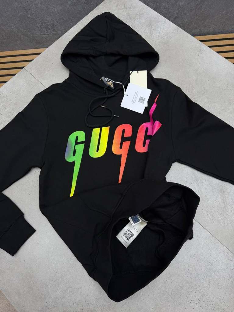 Gucci Black Hoodie with Colourful Logo – Brand New with Tags