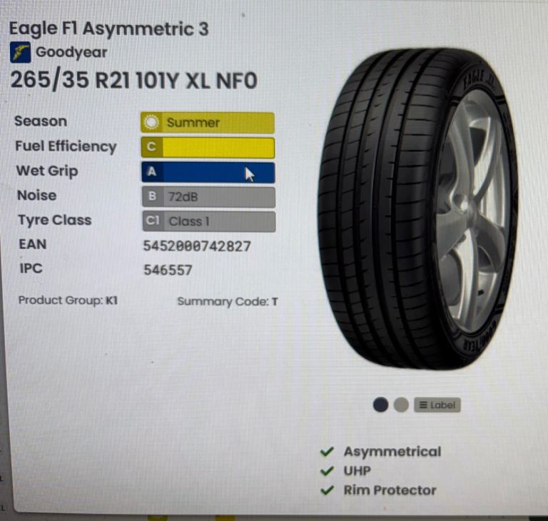 Goodyear Eagle F1 265/35/21