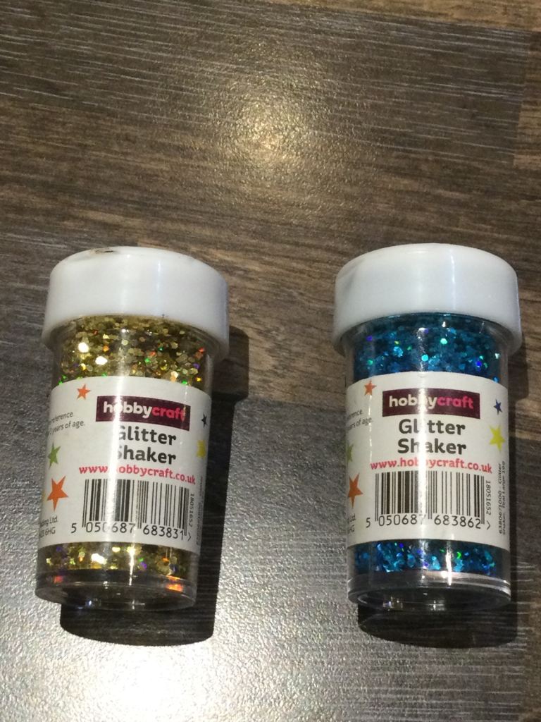 Gold & turquoise glitter shakers, brand new. £1. Can post or collect
