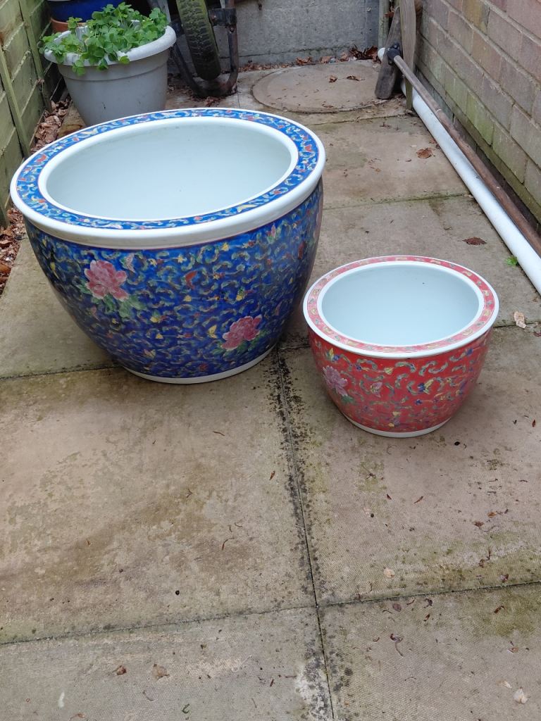 Two Vintage Chinese Fishbowl Planters