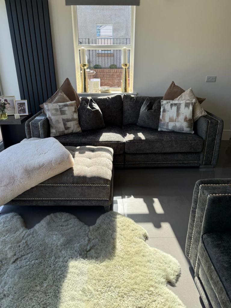 Sofology Midas Grey Sofa, 2 Loveseats & footstool