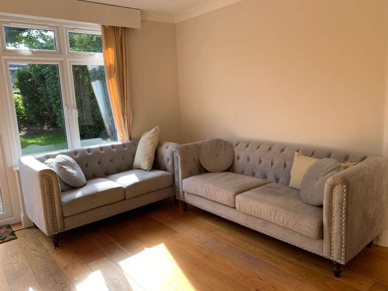3 seater & 2 seater grey fabric sofa set