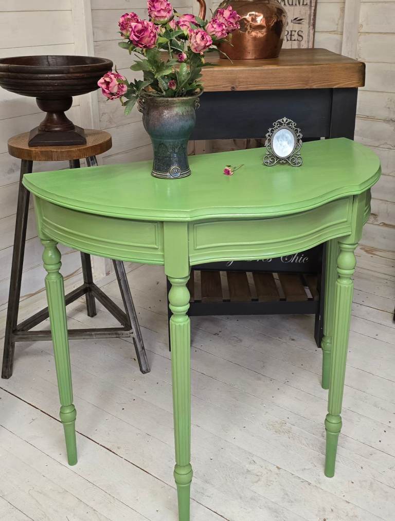 Vintage Half Moon Painted Console Table With Secret Drawer