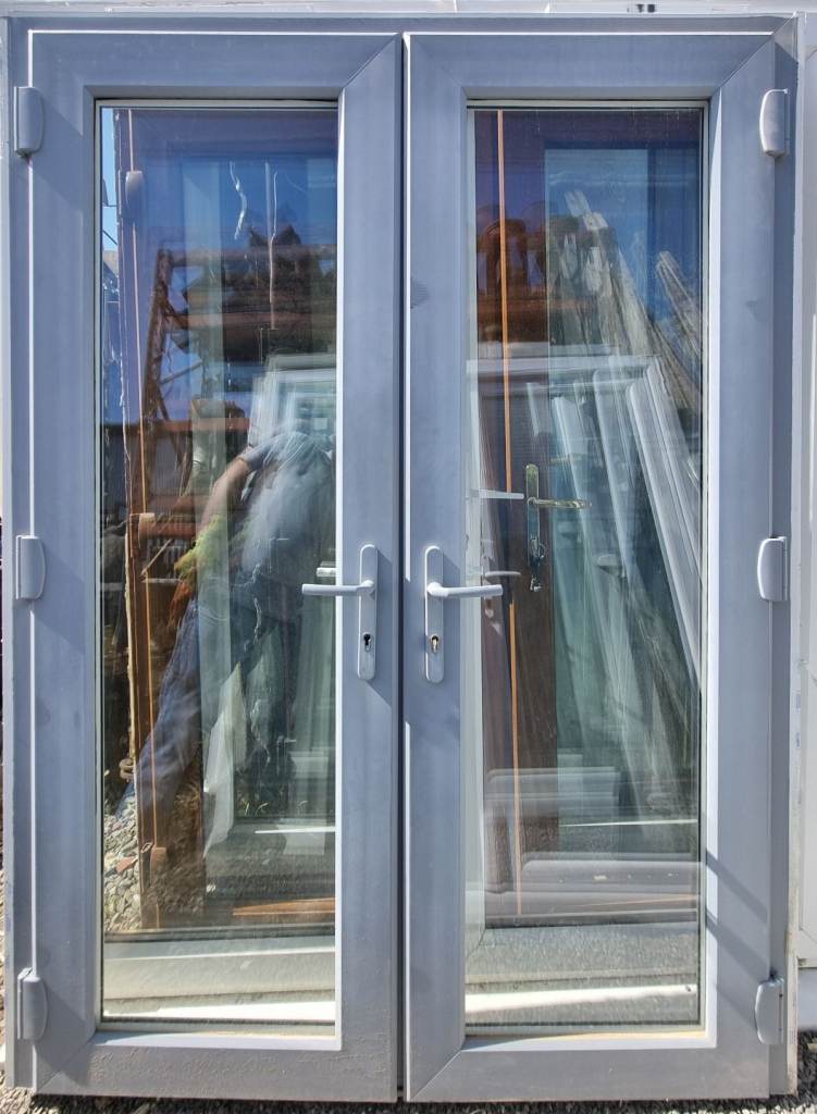 Used Light Grey UPVC French Double Patio Door 1440mm W x 2010mm H