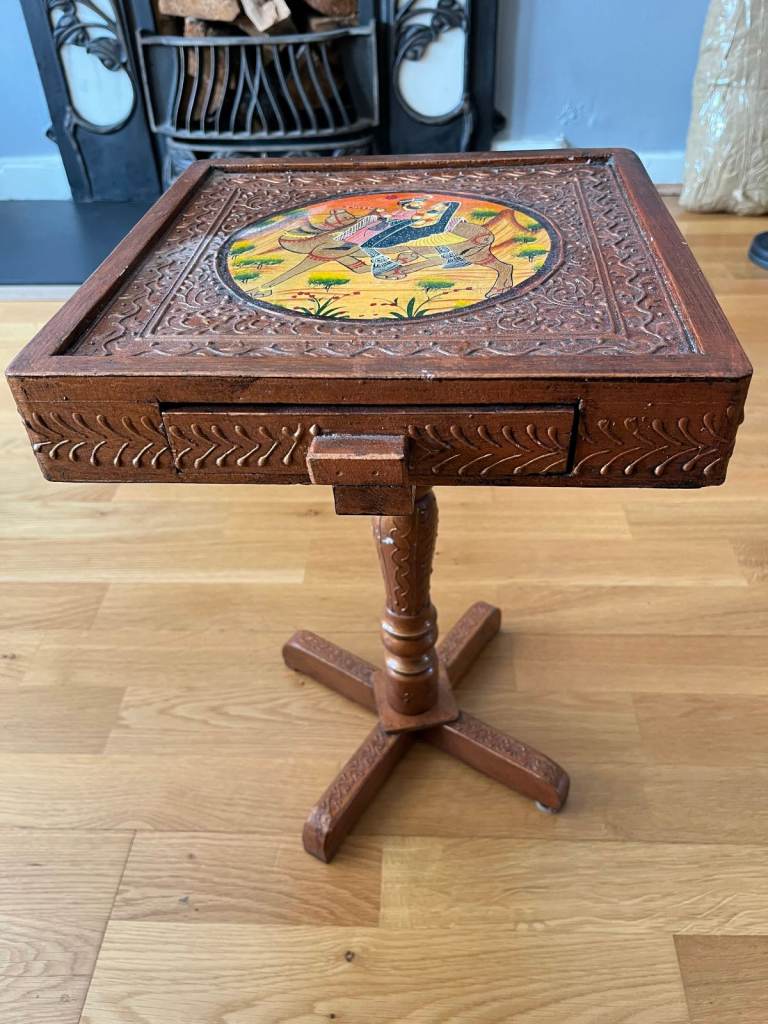 Rajasthani Hand-Painted Side Table with Drawer